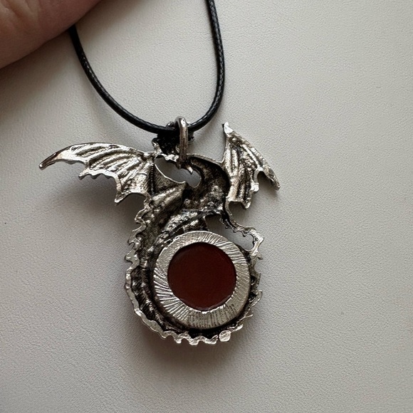 New Silver tone Dragon Pendant Necklace with Carnelian Stone - Picture 2 of 3